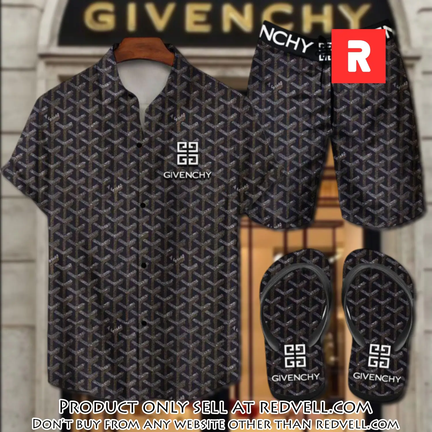 Givenchy flip flops and combo hawaii shirt shorts luxury brand summer outfit hsf219 rv4923155